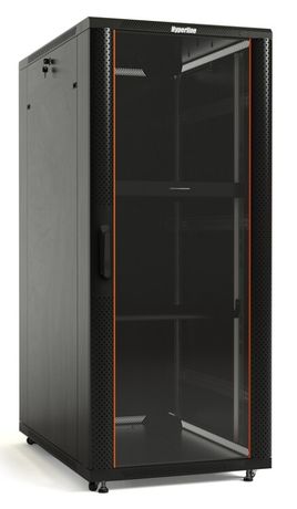 Шкаф напольный 19-дюймовый 47U 2277x600х600мм передняя стеклянная дверь со стальными перфорированными боковинами задняя сплошная ручка с замком крыша нового типа черный (RAL 9004) (разобранный) - 396023 Hyperline