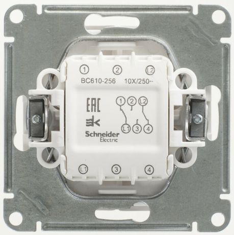 Переключатель проходной 2-кл. СП W59 10А IP20 10AX механизм бел. SE VS610-256-1-86 APC