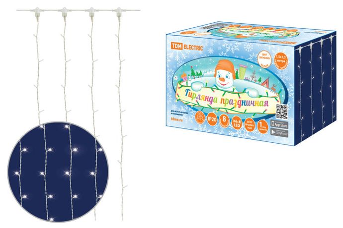 Гирлянда светодиодная "Занавес" 1,5х1,5 м, 168LED, белый, 8 режимов, 250 В, IP20 | SQ0361-0069 TDM