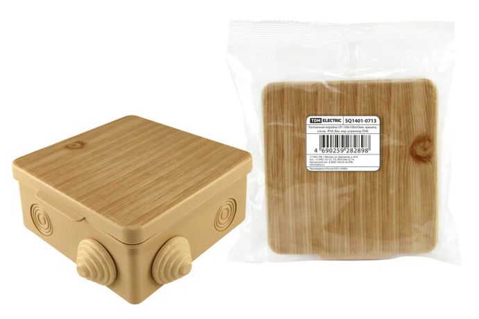 Коробка распределительная о/п 100х100х55мм, крышка, сосна, IP54, 8вх. инд. штрихкод | SQ1401-0713 TDM