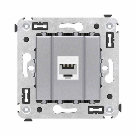 Компьютерная розетка RJ-45 без шторки в стену, кат.6А одинарная, "Avanti", "Закаленная сталь" | 4404673 DKC ДКС