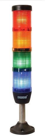 Сигнальная колонна 50 мм, 4 цвета (красный, зелёный, жёлтый, синий), светодиод LED, алюм. патрубок 100 мм с основанием, 24В AC/DC, IP40 - IK54L024XM03 EMAS