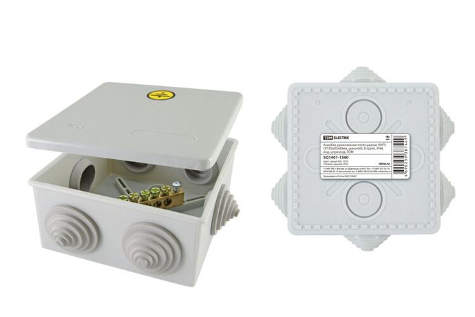 Коробка уравнивания потенциалов (КУП) о/п 85х85х40мм, шина 6х9, 8 групп, IP44, инд. Штрихкод | SQ1401-1360 TDM