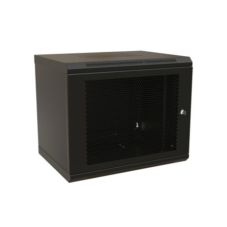 Шкаф настенный 19-дюймовый (19") 12U 650x600х600мм перфор метал дверь с замком (RAL 9004) | 521255 WRLine WR-TW-1266-SD-RAL9004