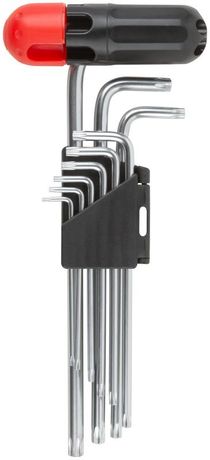 Ключи звездочки 9 шт CrV Т10-Т50, с отверстием, длинные, пластиковой Т-образной ручкой, Профи - 64027 РОС