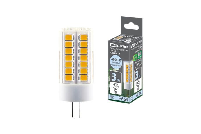 Лампа светодиодная G4-3 Вт-230 В-4000 К, SMD, 16x43 мм | SQ0340-0211 TDM