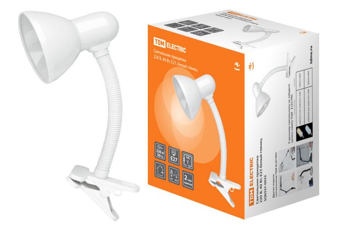 Светильник настольный прищепка 40Вт ЛН Е27 белый глянец | SQ0337-0033 TDM