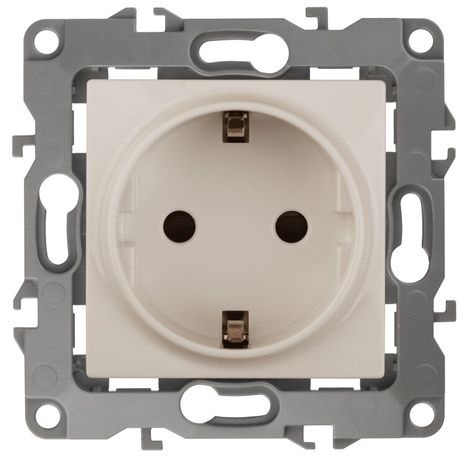 Розетка однофазная скрытого монтажа, в рамку с заземлением со шторками слоновая кость 16А 250В IP20 автоматические (безвинтовые) зажимы 12-2102-02 Эра 12 - Б0014688