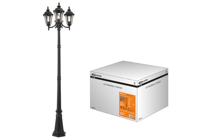 Светильник садово-парковый "Вена" 3х60 Вт, столб, H2300 мм, алюм., прозрачное/черный, Е27 | SQ0330-2010 TDM