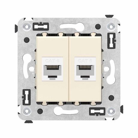 Компьютерная розетка RJ-45 без шторки в стену, кат.6 двойная, "Avanti", "Ванильная дымка" | 4405694 DKC ДКС