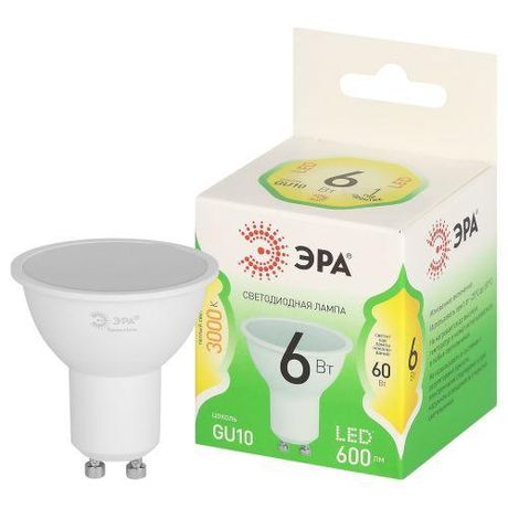 Лампа светодиодная LED 6 Вт 600Лм 3000К софит теплый GU10 220-240В MR16-6W-830-GU10 Green Line - Б0067075 ЭРА