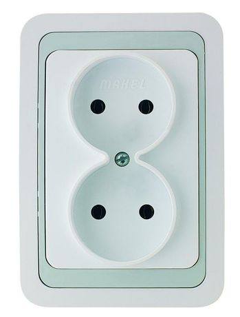 Розетка 2-м СП Mimoza 10А без заземл. бел./сер. Makel 12417