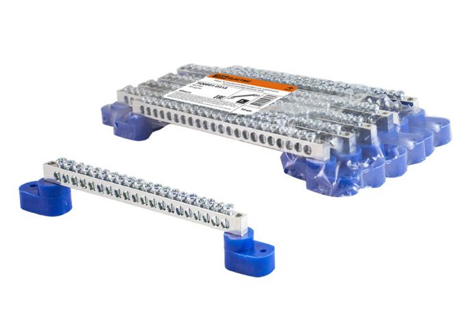 Шина "N" нулевая 6х9мм на двух угл. изоляторах 20 групп никелированная | SQ0801-0315 TDM