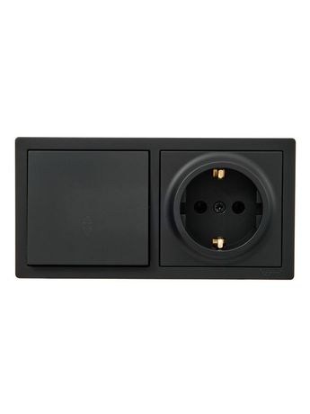 Блок ОП LETO (1-кл. выключатель проходной + 1-м розетка с заземл.) горизонт. черн. бархат LEZARD 752-4200-170BVP