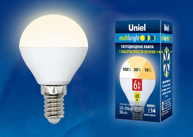Лампа светодиодная LED-G45-6W/WW/E14/FR/MB PLM11WH Multibright 6Вт шар матовая 3000К тепл. бел. E14 100-50-10 (упак. картон) Uniel UL-00002375