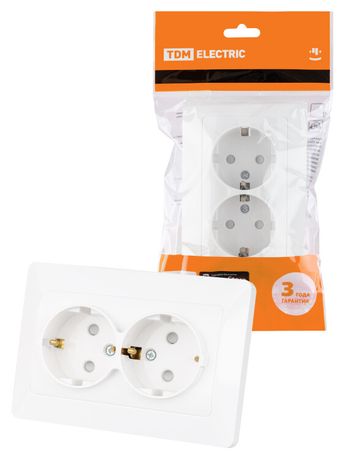 Розетка двойная 2П+З с защ. шт. 16А 250В белая "Ильмень" | SQ1823-0016 TDM