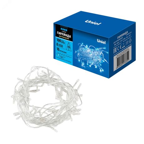 Гирлянда светодиодная 10м 100 светодиодов Синий свет Провод прозрачный ULD-S1000-100/DTA BLUE IP20 - UL-00007197 Uniel