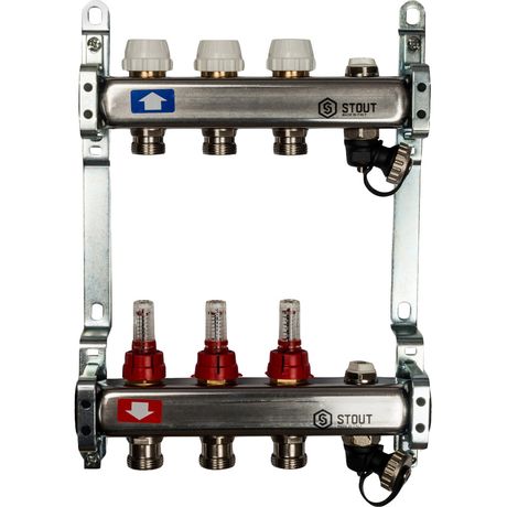 Коллекторная группа из нержавеющей стали 1' на 3 выхода со встроенными расходомерами - SMS-0927-000003 STOUT RG008Q1TNMGTK3