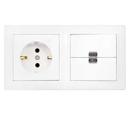 Блок СП (розетка с заземл. + 2-кл. выкл. подсветкой) бел. Bylectrica 2В-РЦ-703