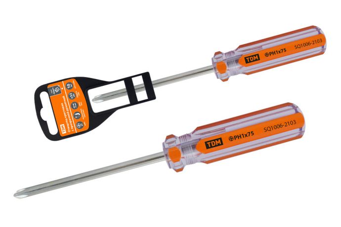 Отвертка крестовая, прозрачная рукоятка, углеродистая сталь, тип PH1 x 75 мм, серия "Гранит" | SQ1006-2103 TDM