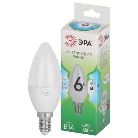 Лампа светодиодная LED 6 Вт 600Лм 4000К свеча нейтральный E14 220-240В B35-6W-840-E14 Green Line - Б0067109 ЭРА