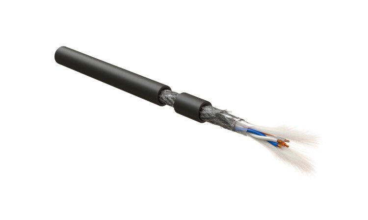 Кабель интерфейса RS-485 экранир. SF/UTP 2 пары 24 AWG 2х2х0.61мм многопров. жилы (patch) 7х0.20мм PVC -40град.C-+80град.C RS-SF-2х2х22/7-PVC-BK Ч (уп.500м) Hyperline 444098
