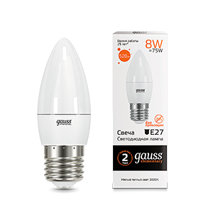 Лампа светодиодная LED 8 Вт 520 лм 3000К AC180-240В E27 свеча теплая Elementary Gauss - 33218