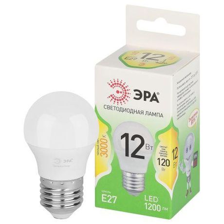 Лампа светодиодная LED 12 Вт 1200Лм 3000К шар теплый E27 220-240В P45-12W-830-E27 Green Line - Б0067015 ЭРА