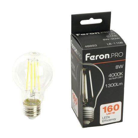 Лампа светодиодная LED 8вт Е27 белый FILAMENT Feron.PRO - LB-1108 48893