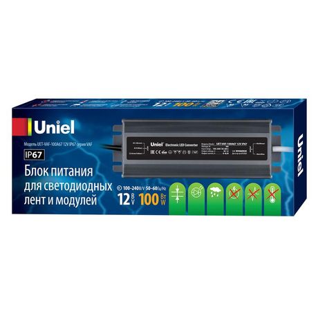 Блок питания ультратонкий UET-VAF-100A67 12V IP67 100Вт Металлический корпус - UL-00007576 Uniel