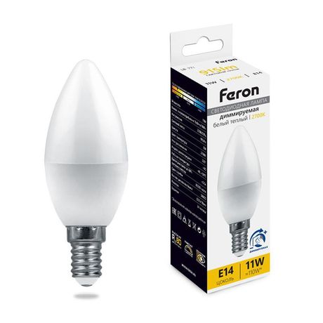 Лампа светодиодная диммируемая, (11W) 230V E14 2700K С37, LB-771 | 51055 FERON