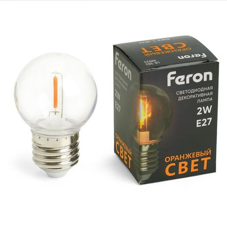 Лампа светодиодная LED 2вт Е27 оранжевый шар филамент - 48932 FERON