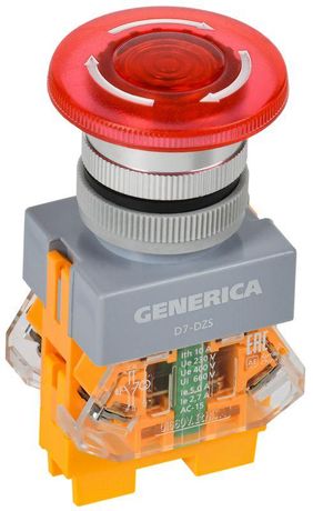 Кнопка D7-DZS "Грибок" d=22мм 1з+1р поворотная с подсветкой и фиксацией красная | BBG50-11DZS-3-11-K04-G GENERICA IEK