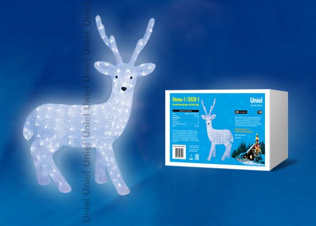 Гирлянда светодиодная "Олень-1" ULD-M6393-200/STA WHITE IP20 DEER-1 200LED 63х36х93см бел. Uniel 11036