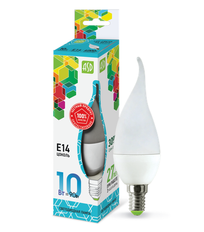 Лампа светодиодная LED-Свеча на ветру-standard 10Вт свеча ветру 4000К нейтр. бел. E14 900лм 230В ASD 4690612024592