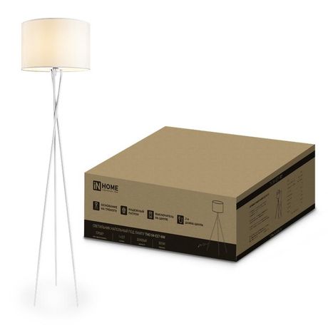 Светильник напольный под лампу ТНО 04-Е27-NW 230В бежевый абажур, белая тренога IN HOME - 4690612059563