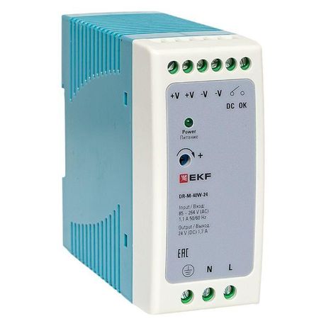 Блок питания на дин рейку 40Вт,Uвх ~ 220 В AC m, Uвых - 24 DC постоянного тока |DR-M-40W-24| EKF