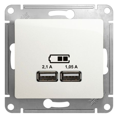 Розетка USB 2-м СП Glossa тип A+A 5В/2100мА 2х5В/1050мА механизм перламутр. SE GSL000633 APC