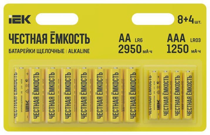 Батарейка щелочная Alkaline LR6/AA+LR03/AAA (8+4шт/блистер) - ABT-LR06-LR03-OP-L08-04 IEK