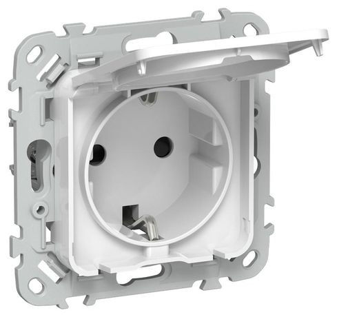 Розетка СП FLITE РСшкр11-1-44-ФлБ 16А IP44 с заземл. защ. шторками и крышкой безвинтовое крепление механизм бел. IEK FI-R16-16-1-44-K01 IEK арт. FI-R16-16-1-44-K01