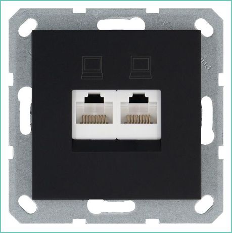 Розетка компьютерная 2-м RJ45 IP20 кат. 6 механизм черн. матов. soft touch Jasmart G6108PB