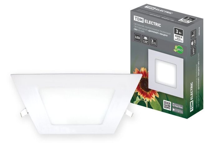 Светильник ультратонкий встраиваемый светодиодный "Даунлайт" квадрат СВО (белый) 3 Вт 6500К | SQ0329-0115 TDM