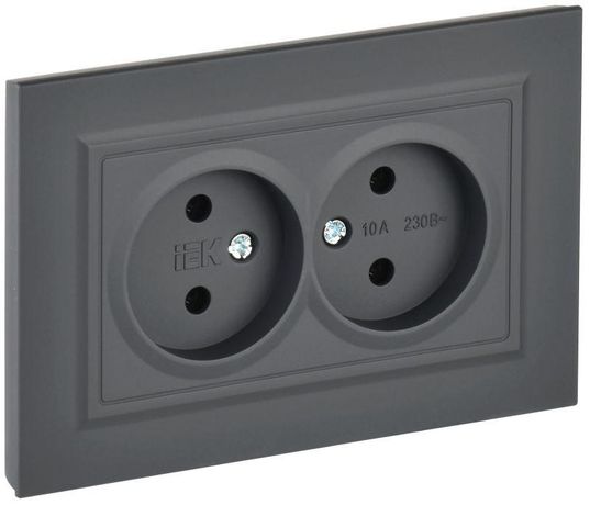 Розетка 2-м СП BRITE РС12-2-БрГ 10А в сборе без заземл. защ. шторок графит IEK BR-R20-10-K53-F
