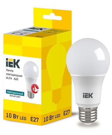 Лампа светодиодная Alfa 10Вт A60 грушевидная 4000К E27 230В (6шт) IEK LLA-A60-10-230-40-E27-6