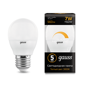 Лампа светодиодная LED 7 Вт 560 лм 3000К AC150-265В E27 шар P45 теплая диммируемая Black Gauss - 105102107-D