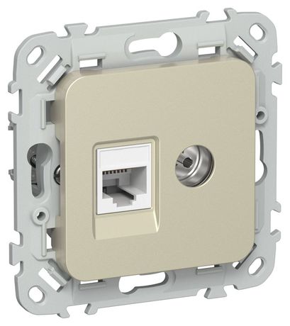 Розетка 2-м СП FLITE РКТВ5е-2-0-ФлШ RJ45/TV кат.5E UTP механизм шампань IEK FI-AK22-1-K37 IEK (ИЭК) арт. FI-AK22-1-K37