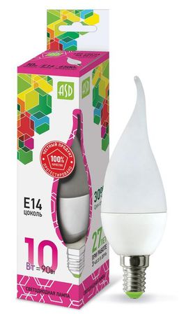Лампа светодиодная LED-СВЕЧА НА ВЕТРУ-standard 10Вт 230В Е14 6500К 900Лм | 4690612027593 ASD