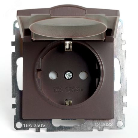 Розетка одноместная с крышкой защитной шторкой (механизм) с/з, 250В, 16А, серия Катрин, шоколад Stekker - GLS16-7112-04 49029 FERON