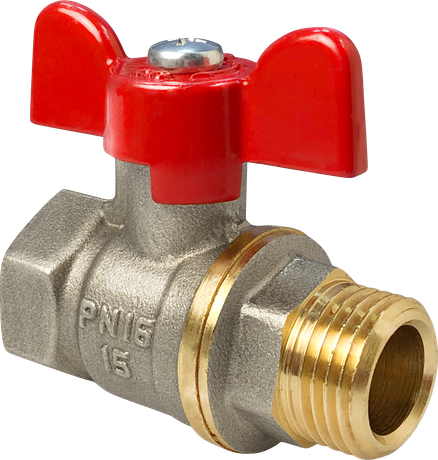 Кран шаровой ручка-бабочка (внутр./наружн.) 1дюйм латунь с никелир. покрытием (48/12) VALFEX VF.218.NB1.100