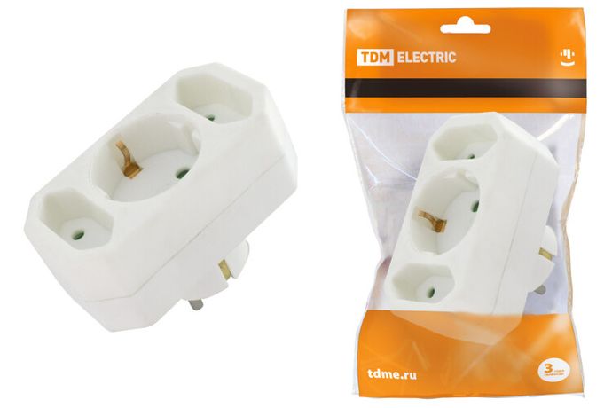 Блок на 3 гнезда: 1x2П+3 16 А + 2х2П 2,5 под плоскую вилку 250 B белый | SQ1806-0201 TDM